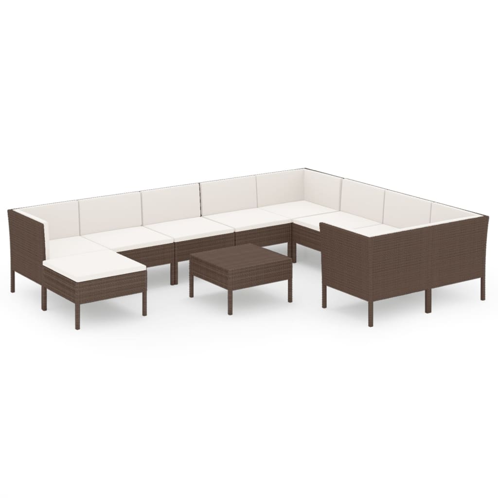 Set Divani da Giardino 11 pz con Cuscini in Polyrattan Marrone | homemem39