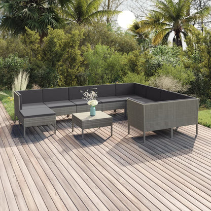 Set Divani da Giardino 11 pz con Cuscini in Polyrattan Grigio | homemem39