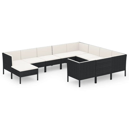 Set Divani da Giardino 11 pz con Cuscini in Polyrattan Nero | homemem39