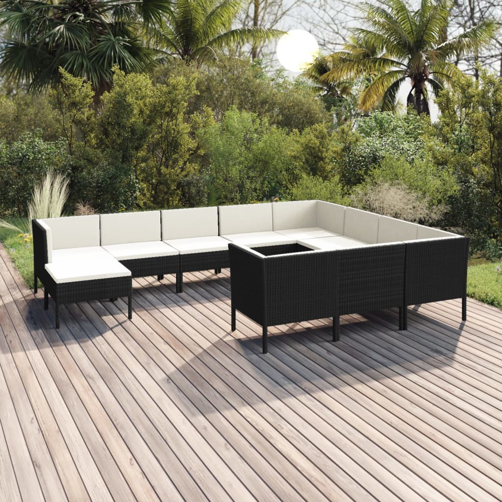 Set Divani da Giardino 11 pz con Cuscini in Polyrattan Nero | homemem39