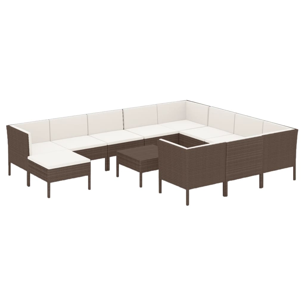 Set Divani da Giardino 12 pz con Cuscini in Polyrattan Marrone | homemem39