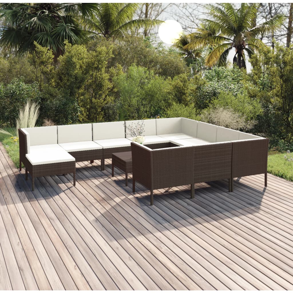 Set Divani da Giardino 12 pz con Cuscini in Polyrattan Marrone | homemem39