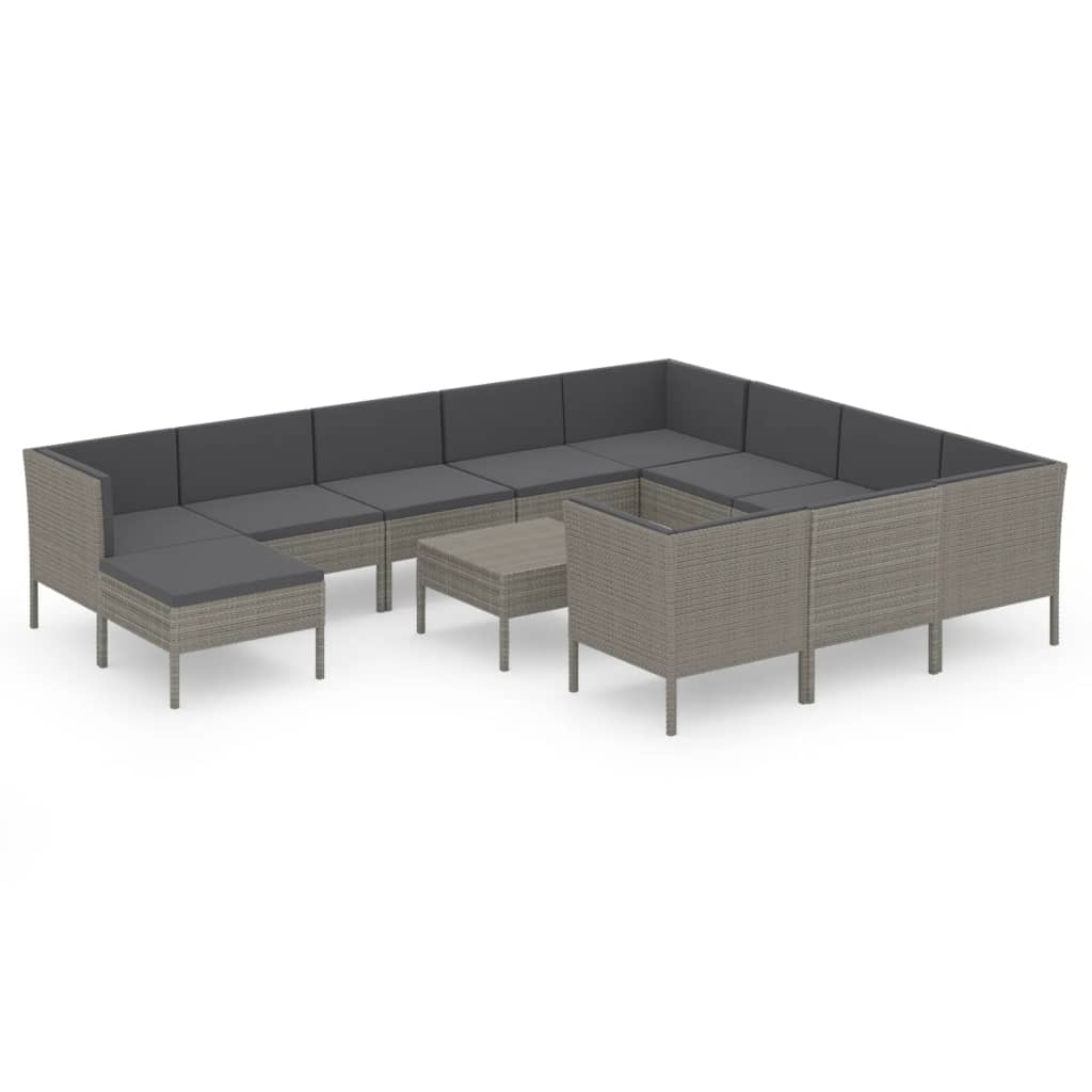 Set Divani da Giardino 12 pz con Cuscini in Polyrattan Grigio | homemem39
