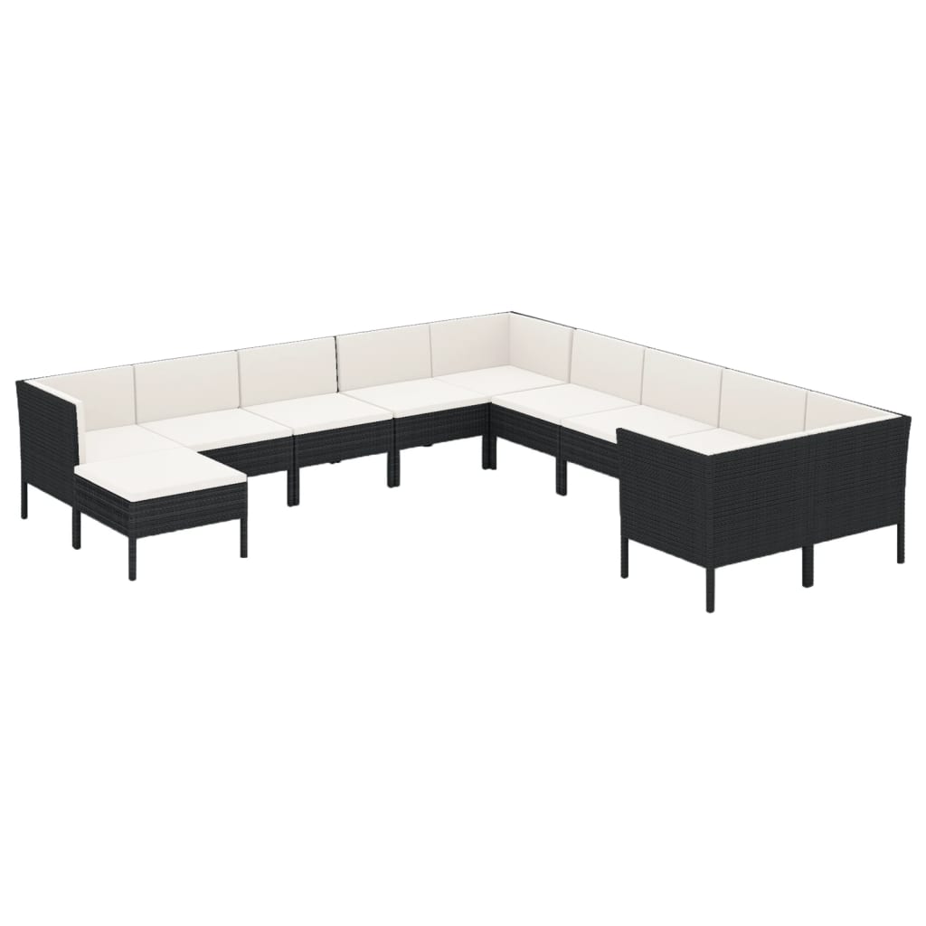 Set Divani da Giardino 11 pz con Cuscini in Polyrattan Nero | homemem39