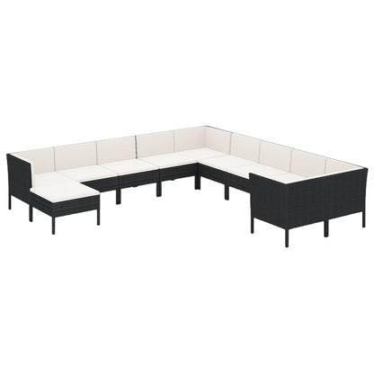 Set Divani da Giardino 11 pz con Cuscini in Polyrattan Nero | homemem39
