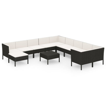 Set Divani da Giardino 12 pz con Cuscini in Polyrattan Nero | homemem39