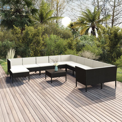 Set Divani da Giardino 12 pz con Cuscini in Polyrattan Nero | homemem39
