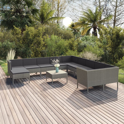 Set Divani da Giardino 12 pz con Cuscini in Polyrattan Grigio | homemem39