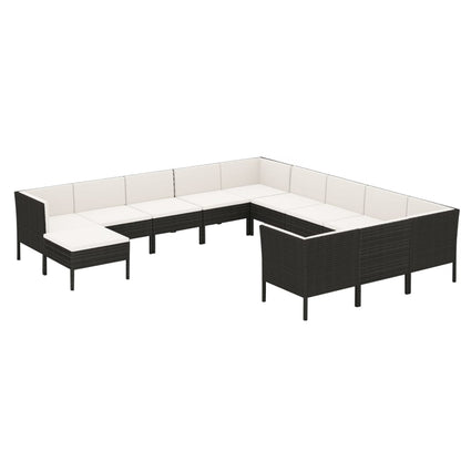 Set Divani da Giardino 12 pz con Cuscini in Polyrattan Nero | homemem39