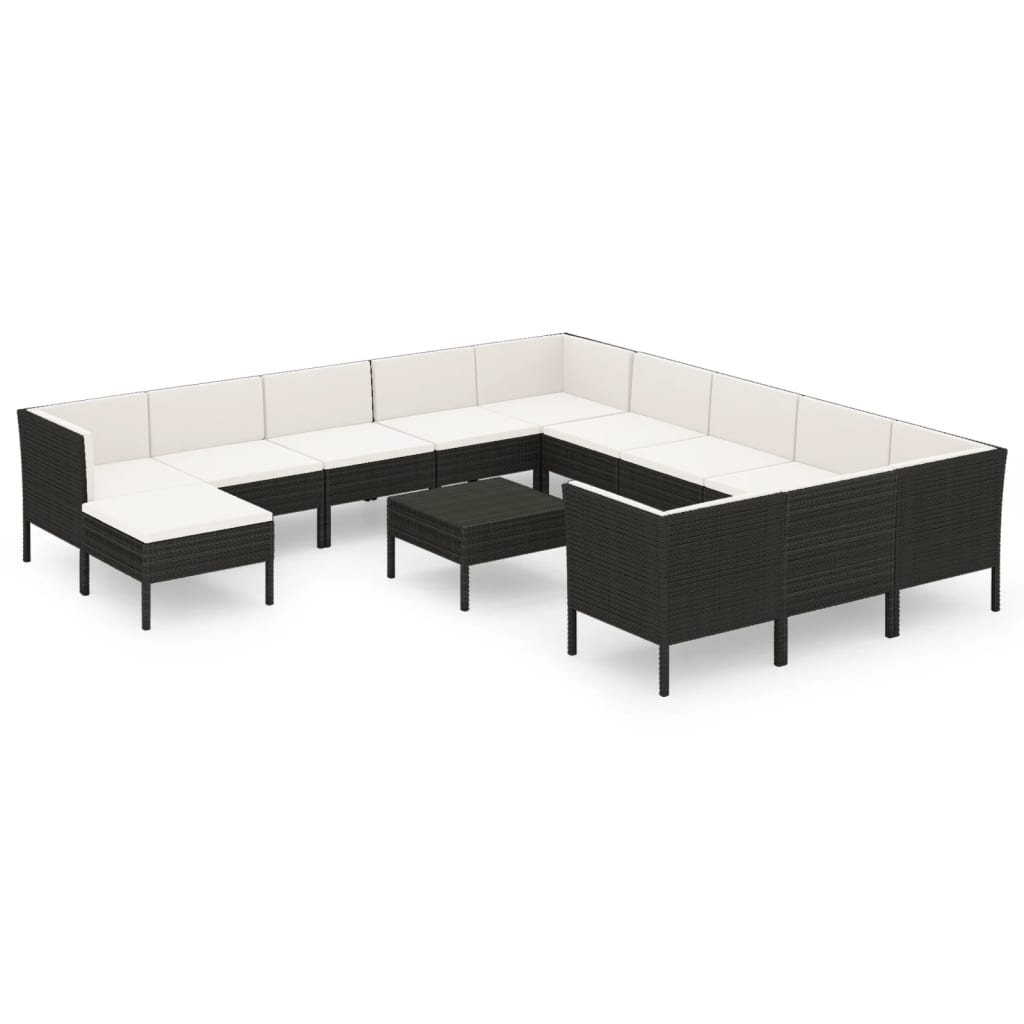 Set Divani da Giardino 13 pz con Cuscini in Polyrattan Nero | homemem39