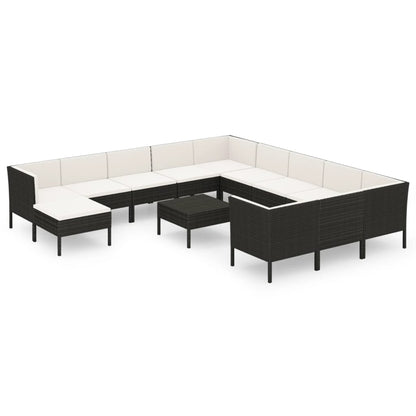 Set Divani da Giardino 13 pz con Cuscini in Polyrattan Nero | homemem39