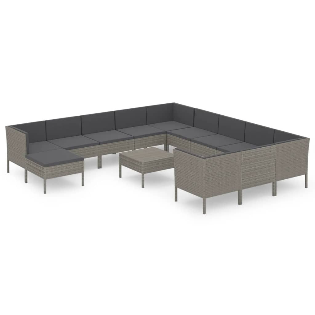 Set Divani da Giardino 13 pz con Cuscini in Polyrattan Grigio | homemem39