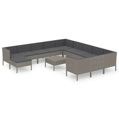 Set Divani da Giardino 13 pz con Cuscini in Polyrattan Grigio | homemem39