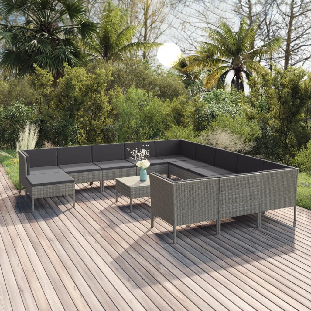 Set Divani da Giardino 13 pz con Cuscini in Polyrattan Grigio | homemem39