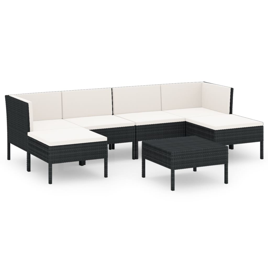 Set Divani da Giardino 7 pz con Cuscini in Polyrattan Nero | homemem39