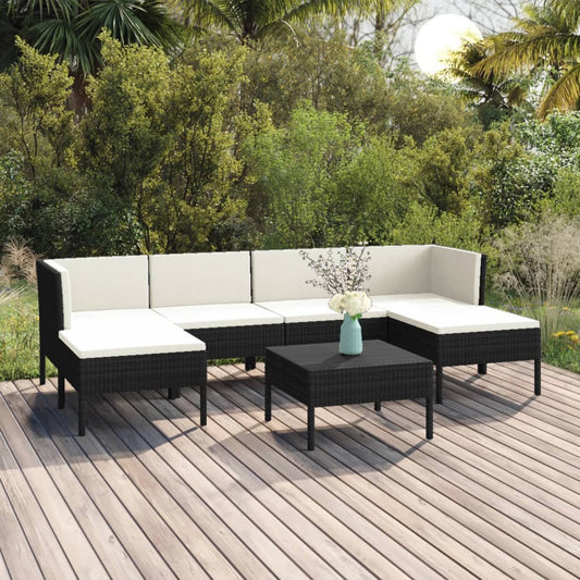 Set Divani da Giardino 7 pz con Cuscini in Polyrattan Nero | homemem39
