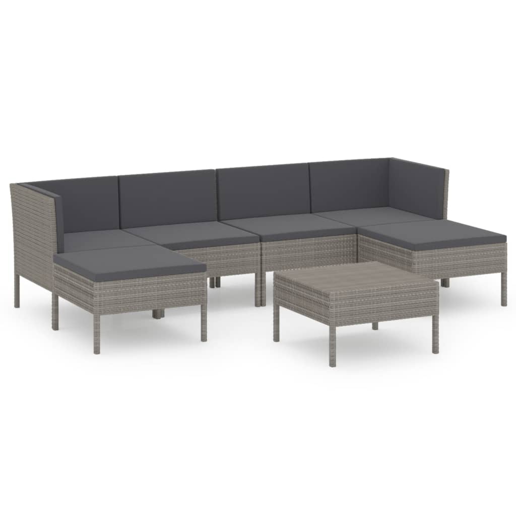 Set Divani da Giardino 7 pz con Cuscini in Polyrattan Grigio | homemem39