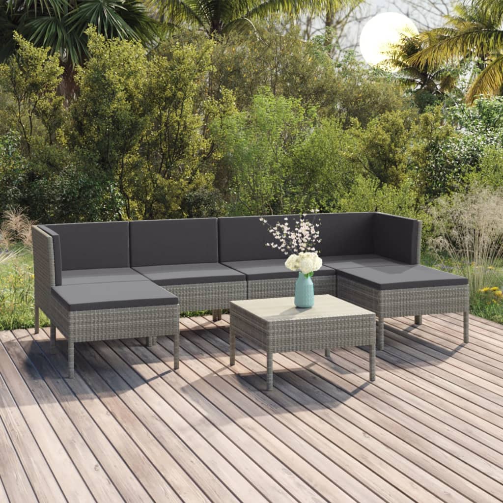 Set Divani da Giardino 7 pz con Cuscini in Polyrattan Grigio | homemem39