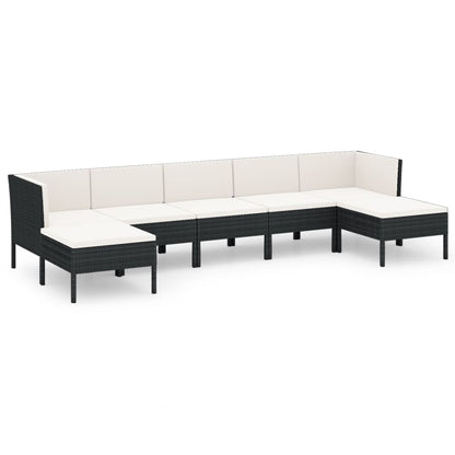 Set Divani da Giardino 7 pz con Cuscini in Polyrattan Nero | homemem39
