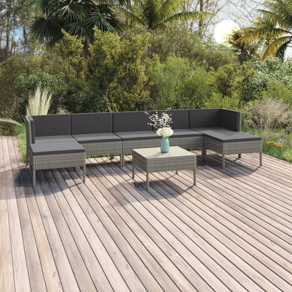 Set Divani da Giardino 8 pz con Cuscini in Polyrattan Grigio | homemem39