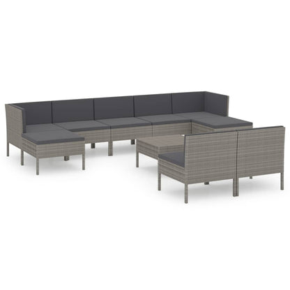Set Divani da Giardino 10 pz con Cuscini in Polyrattan Grigio | homemem39