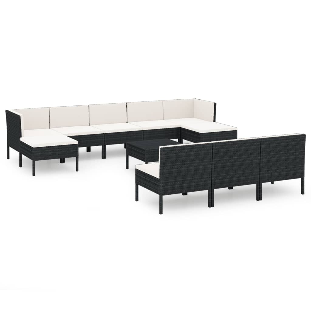 Set Divani da Giardino 11 pz con Cuscini in Polyrattan Nero | homemem39