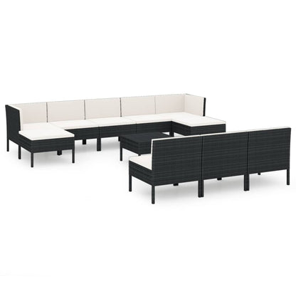 Set Divani da Giardino 11 pz con Cuscini in Polyrattan Nero | homemem39