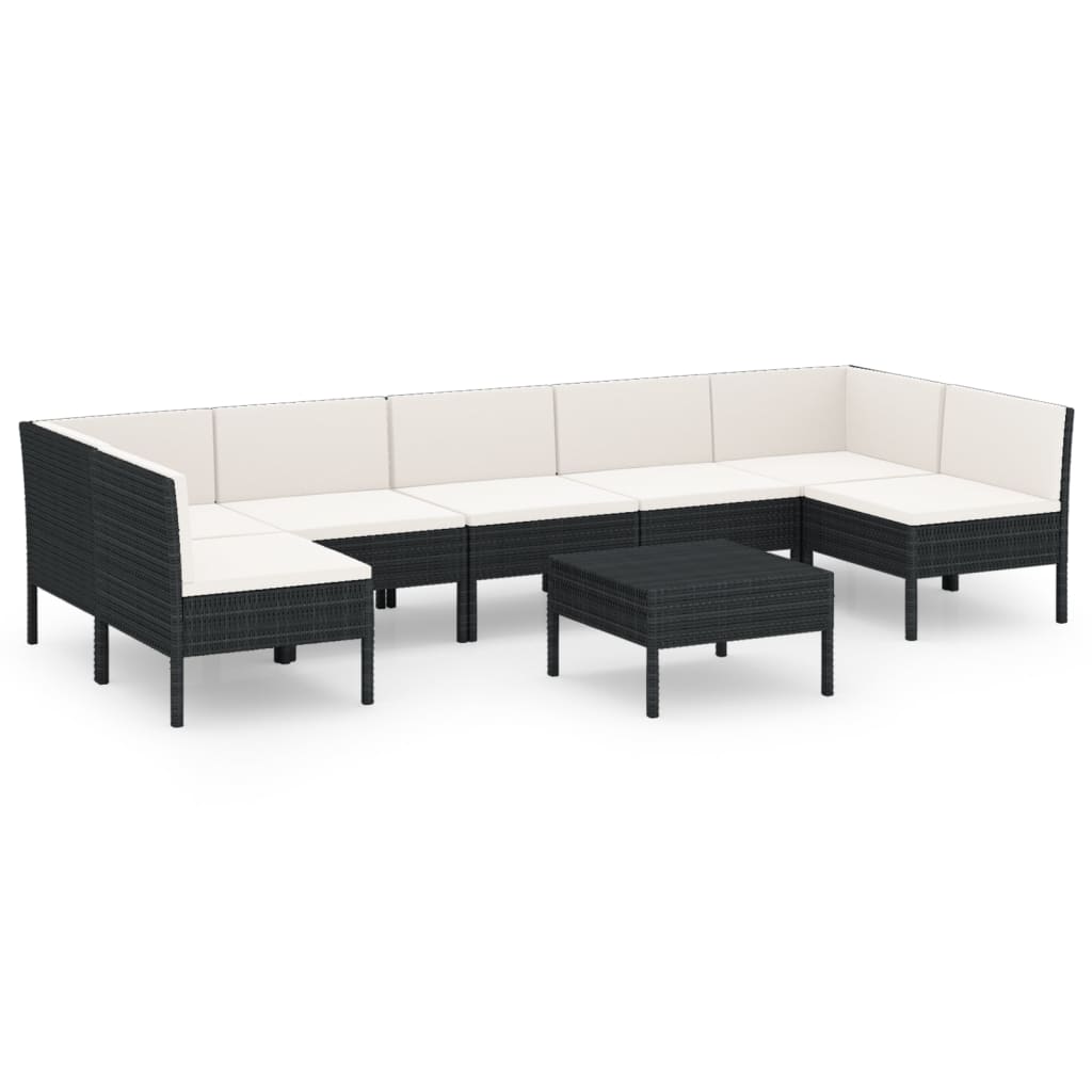 Set Divani da Giardino 8 pz con Cuscini in Polyrattan Nero | homemem39