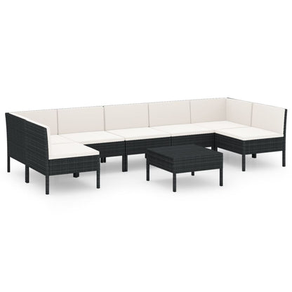 Set Divani da Giardino 8 pz con Cuscini in Polyrattan Nero | homemem39