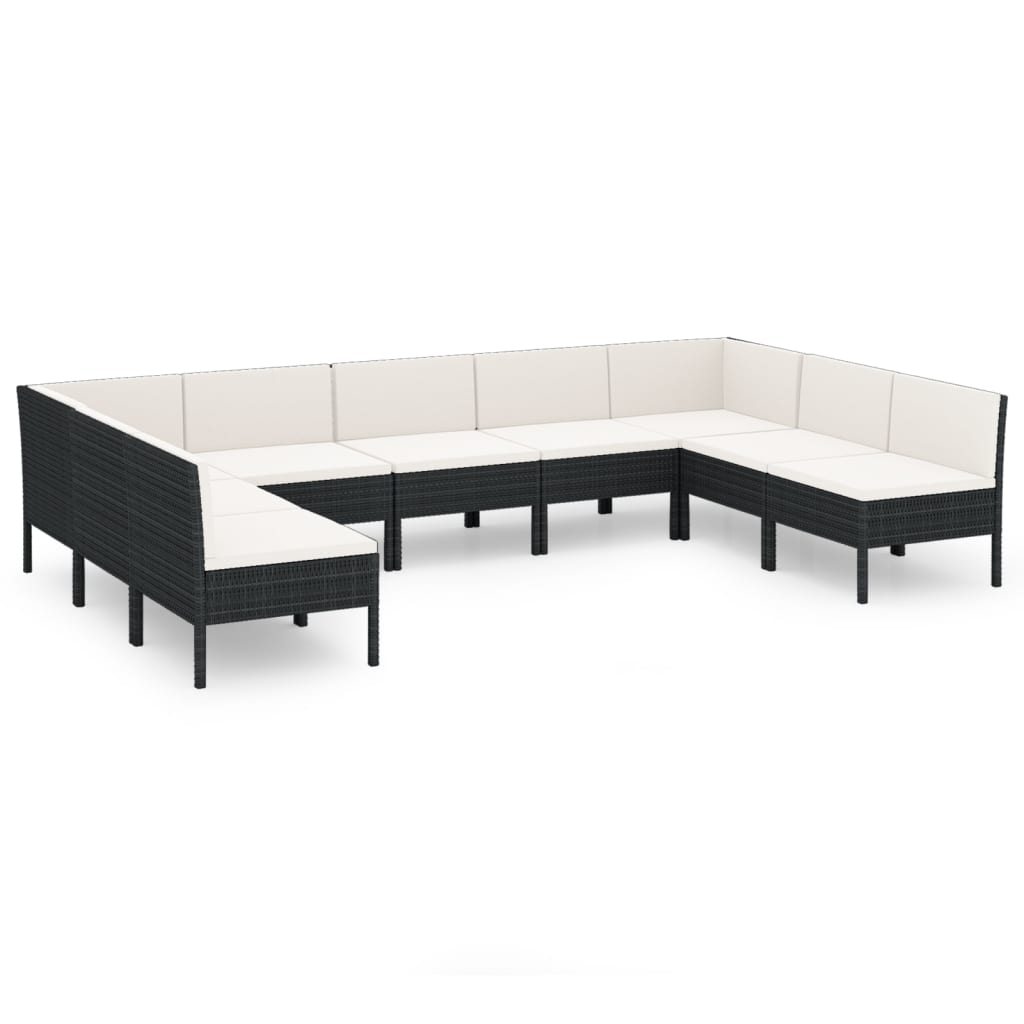 Set Divani da Giardino 9 pz con Cuscini in Polyrattan Nero | homemem39