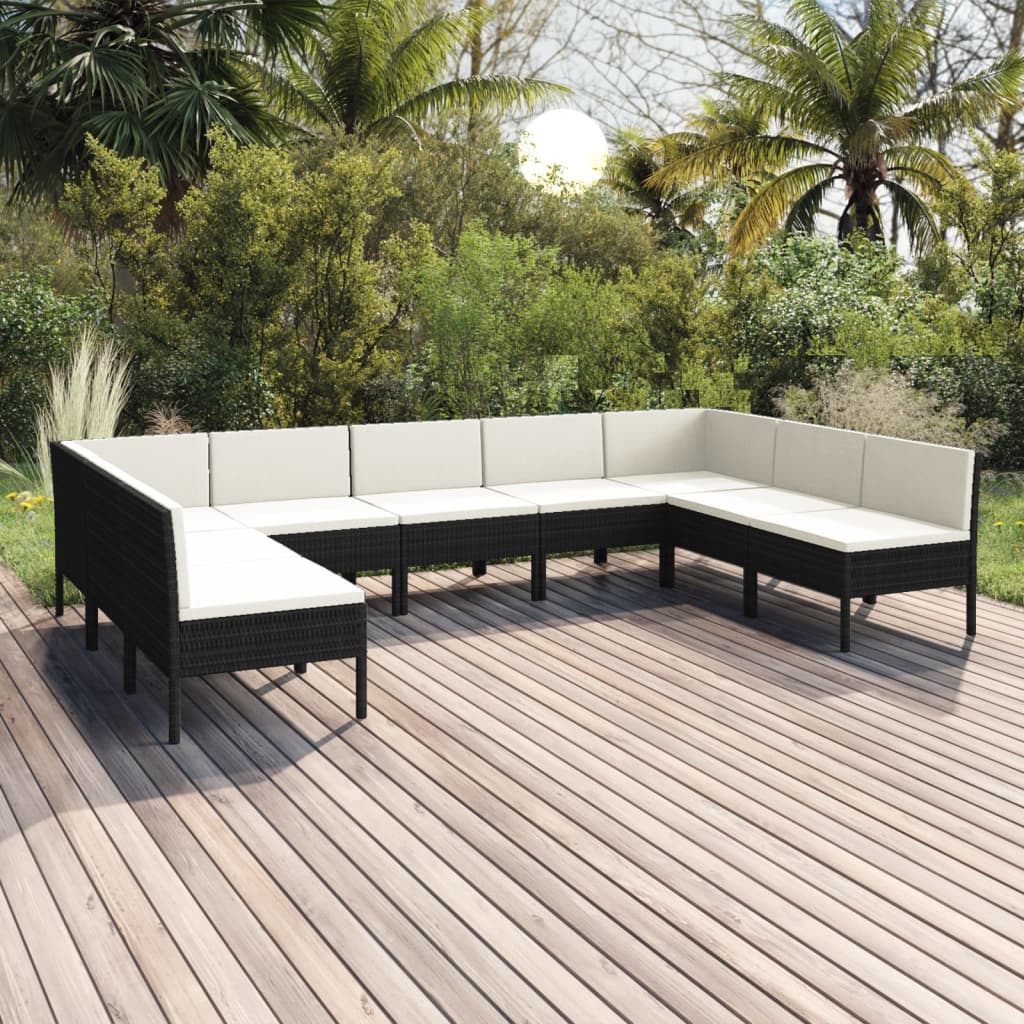 Set Divani da Giardino 9 pz con Cuscini in Polyrattan Nero | homemem39