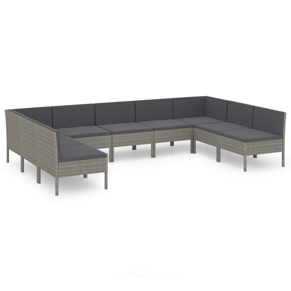 Set Divani da Giardino 9 pz con Cuscini in Polyrattan Grigio - homemem39