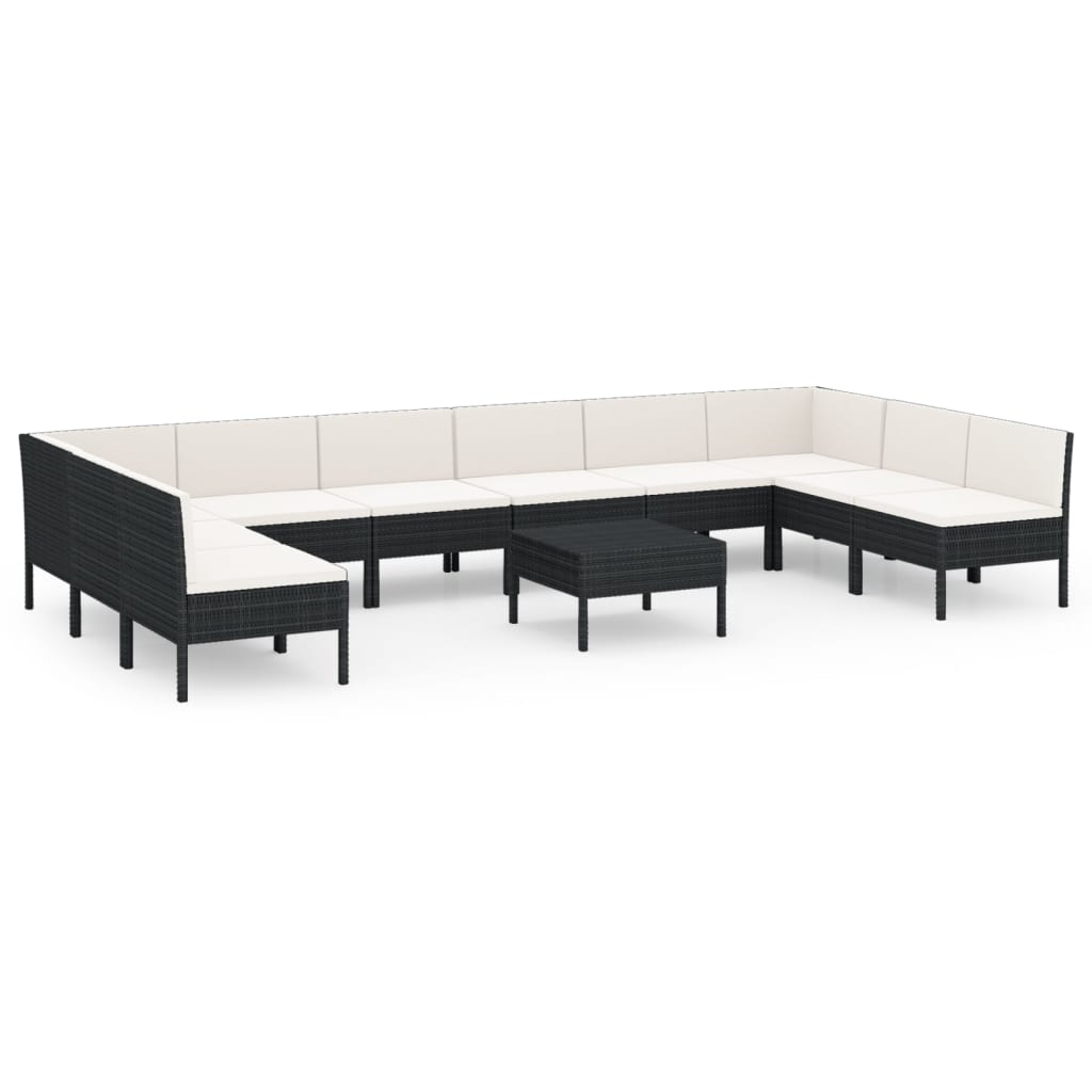Set Divani da Giardino 11 pz con Cuscini in Polyrattan Nero | homemem39