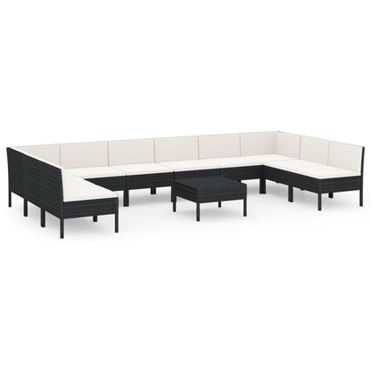Set Divani da Giardino 11 pz con Cuscini in Polyrattan Nero | homemem39