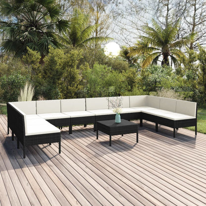 Set Divani da Giardino 11 pz con Cuscini in Polyrattan Nero | homemem39