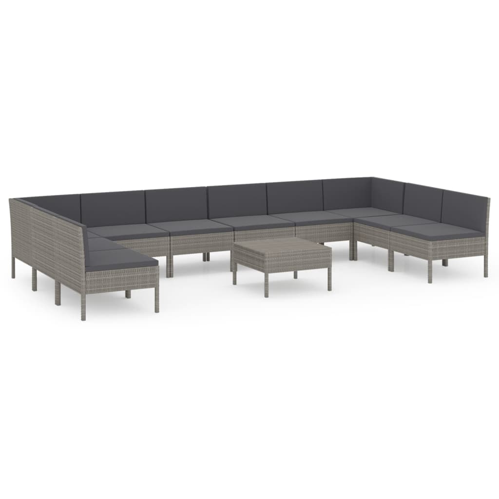 Set Divani da Giardino 11 pz con Cuscini in Polyrattan Grigio | homemem39