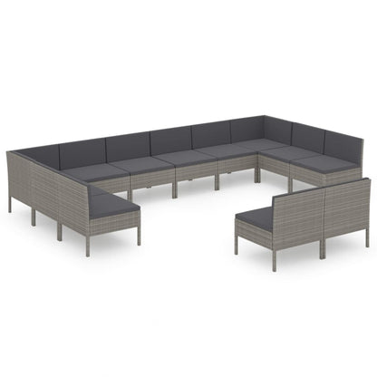 Set Divani da Giardino 12 pz con Cuscini in Polyrattan Grigio