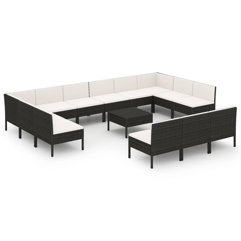 Set Divani da Giardino 14 pz con Cuscini in Polyrattan Nero | homemem39