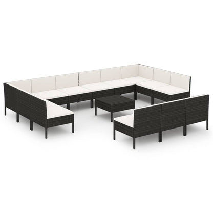 Set Divani da Giardino 14 pz con Cuscini in Polyrattan Nero | homemem39