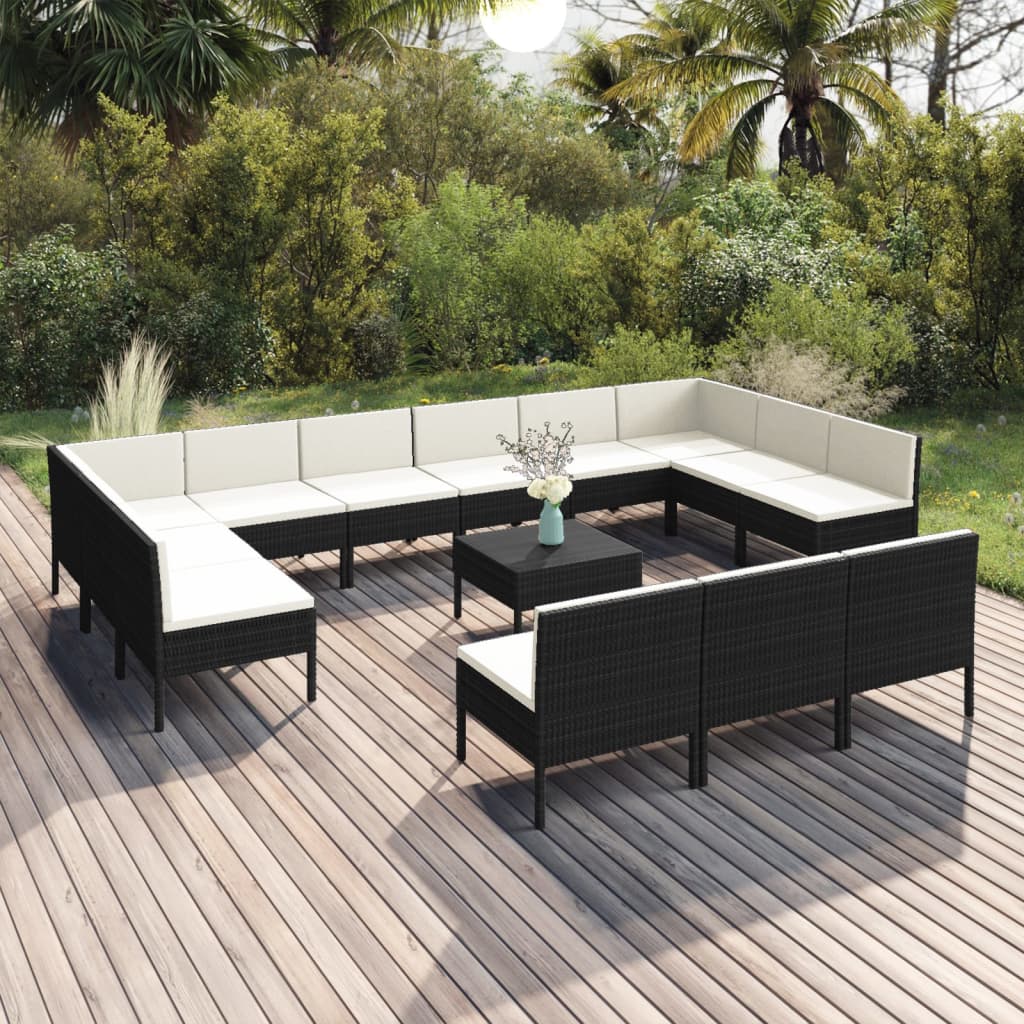 Set Divani da Giardino 14 pz con Cuscini in Polyrattan Nero | homemem39