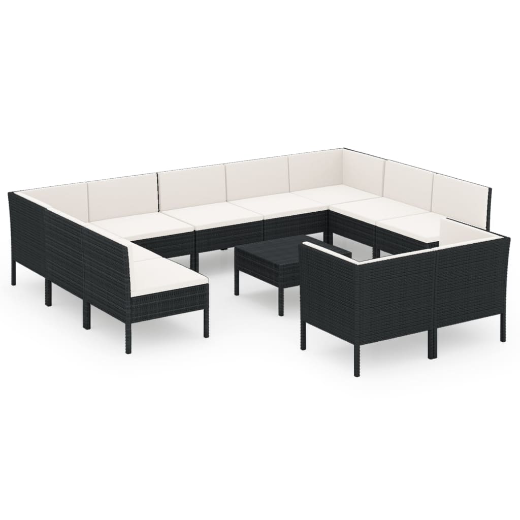 Set Divani da Giardino 12 pz con Cuscini in Polyrattan Nero | homemem39