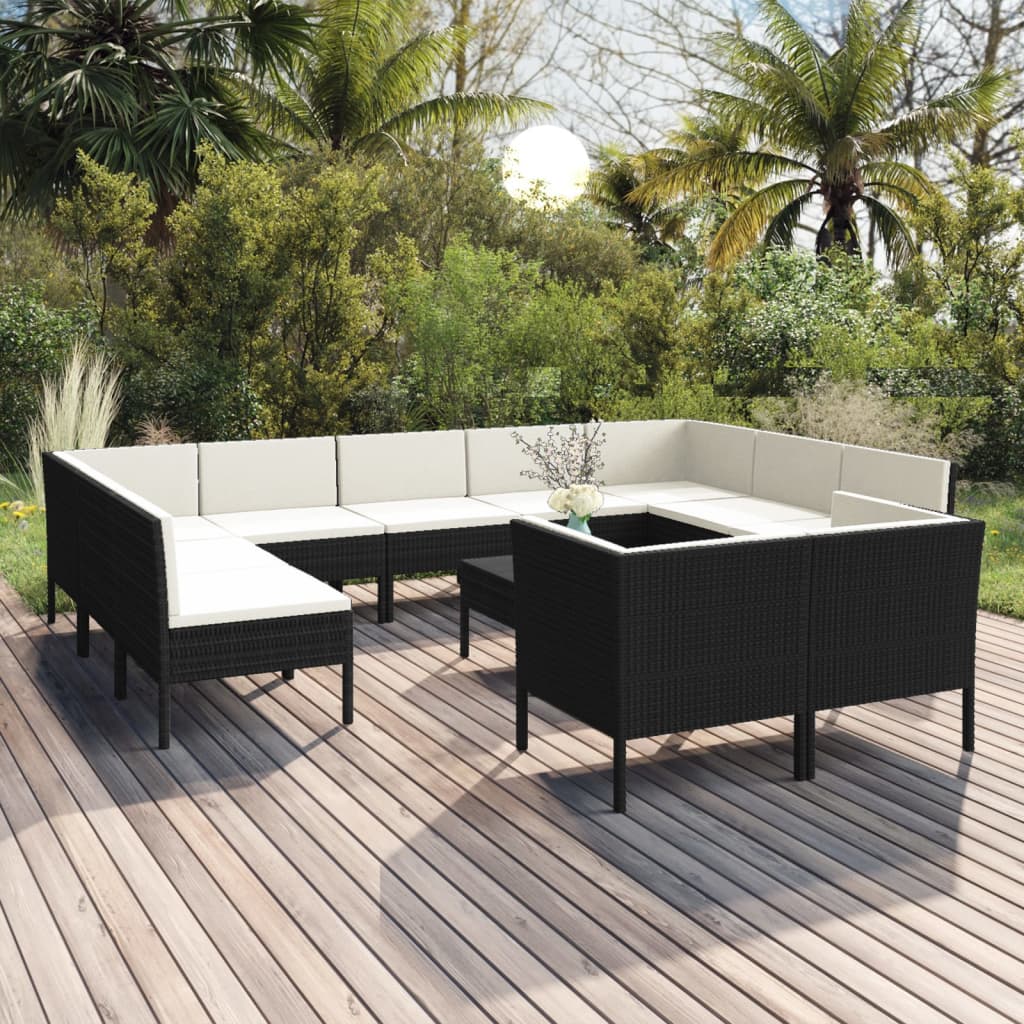 Set Divani da Giardino 12 pz con Cuscini in Polyrattan Nero | homemem39