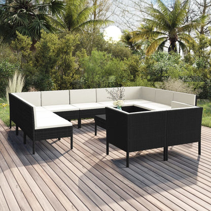 Set Divani da Giardino 12 pz con Cuscini in Polyrattan Nero | homemem39