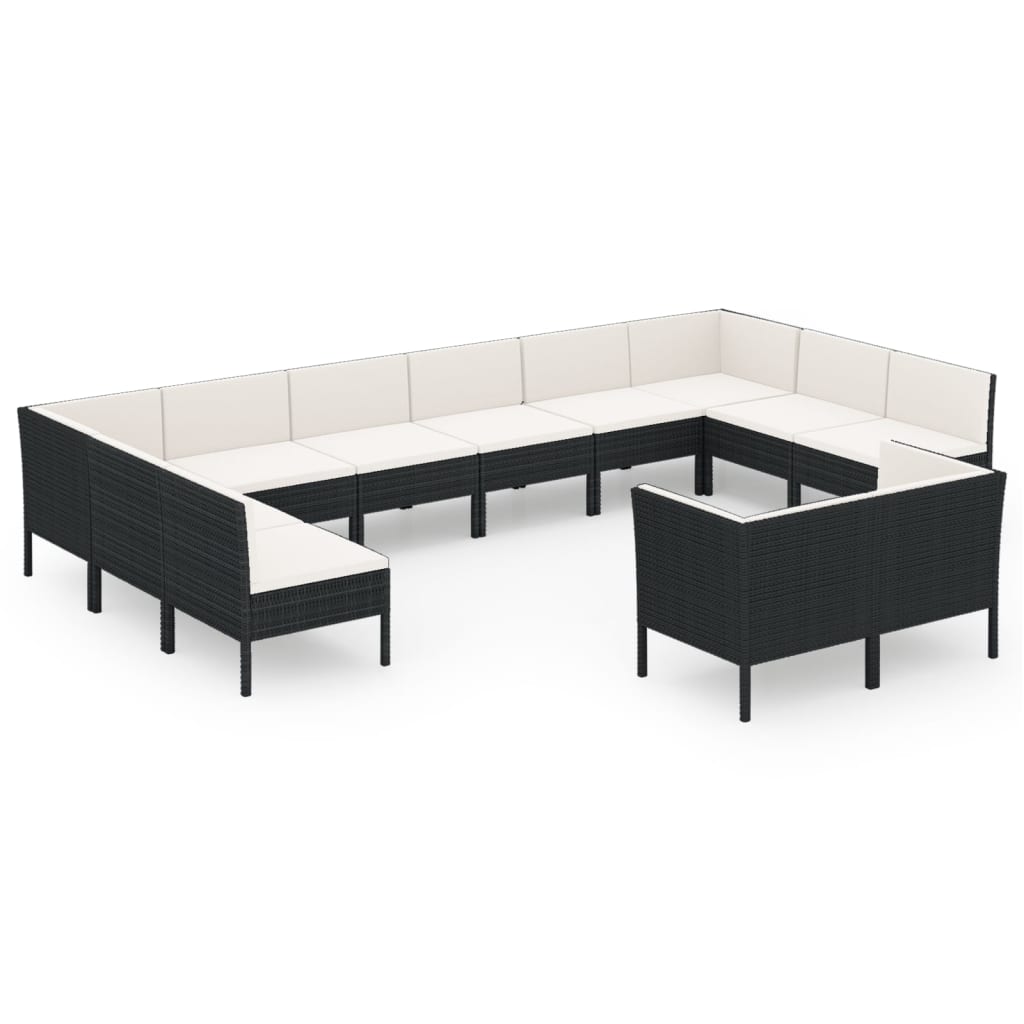 Set Divani da Giardino 12 pz con Cuscini in Polyrattan Nero | homemem39