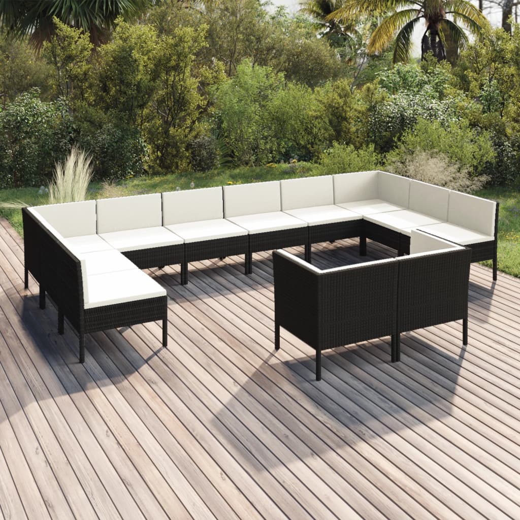 Set Divani da Giardino 12 pz con Cuscini in Polyrattan Nero | homemem39