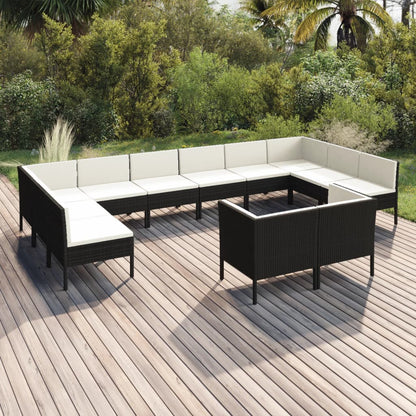 Set Divani da Giardino 12 pz con Cuscini in Polyrattan Nero | homemem39
