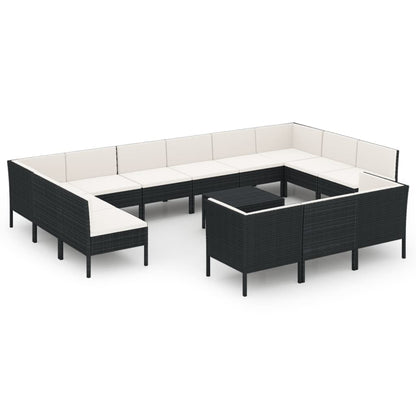 Set Divani da Giardino 14 pz con Cuscini in Polyrattan Nero | homemem39