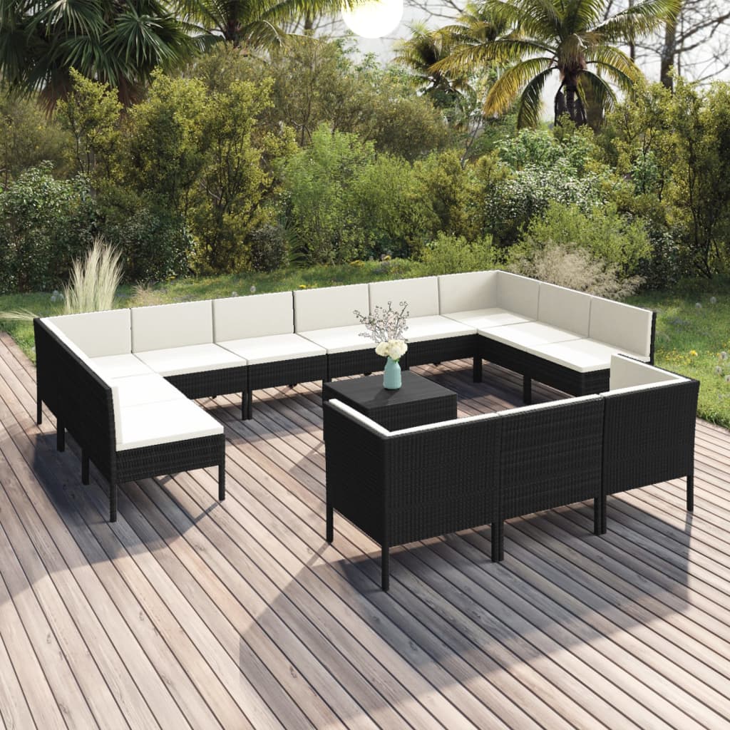 Set Divani da Giardino 14 pz con Cuscini in Polyrattan Nero | homemem39