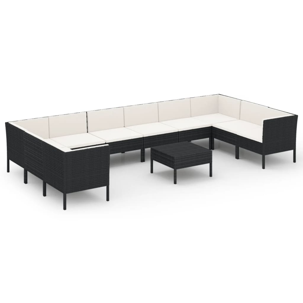 Set Divani da Giardino 11 pz con Cuscini in Polyrattan Nero | homemem39