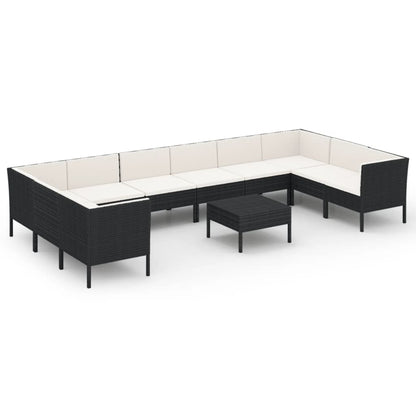 Set Divani da Giardino 11 pz con Cuscini in Polyrattan Nero | homemem39